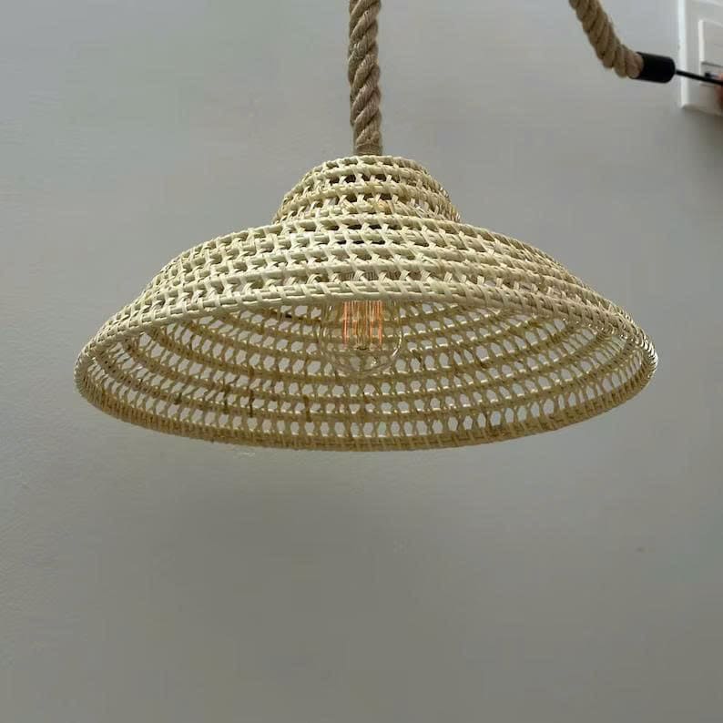 Cone shade lamp rattan pendant light wicker lamp shade vintage woven art deco lamp