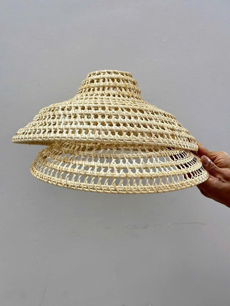 Cone shade lamp rattan pendant light wicker lamp shade vintage woven art deco lamp