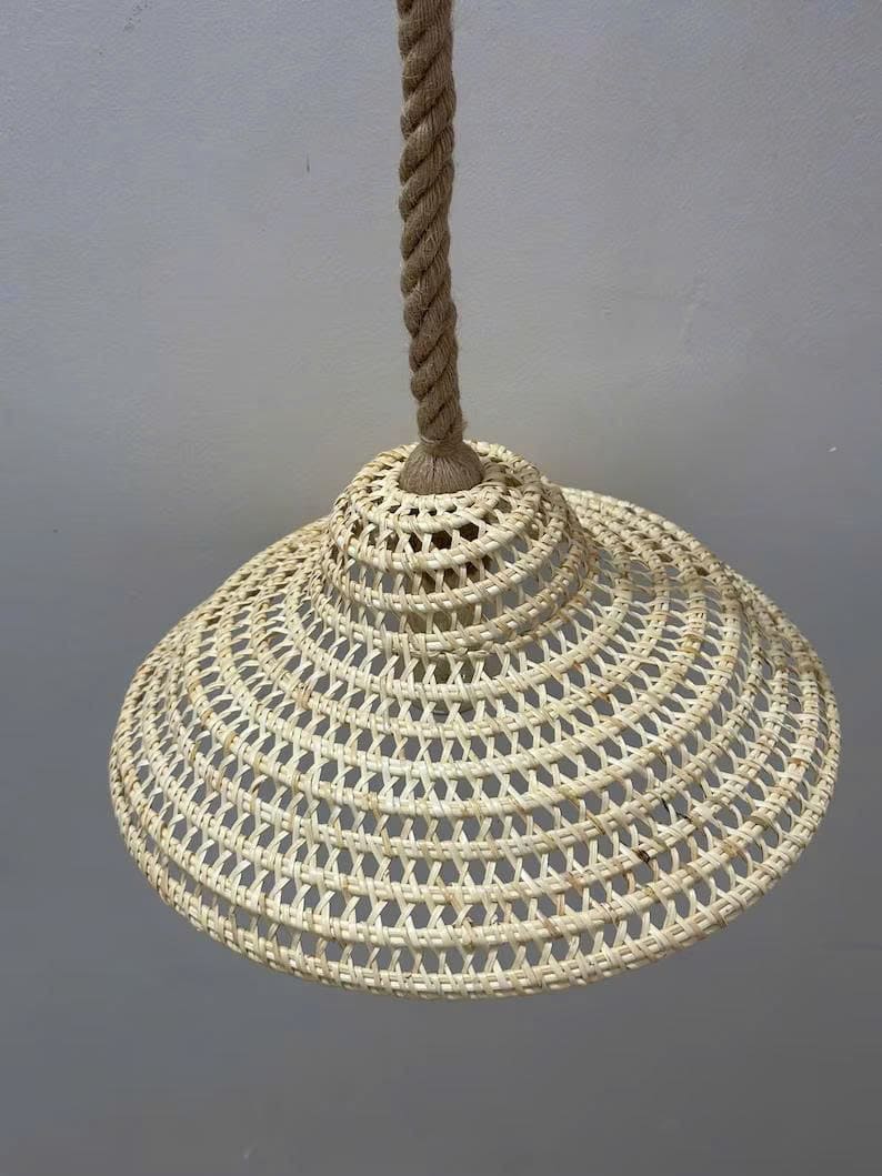 Cone shade lamp rattan pendant light wicker lamp shade vintage woven art deco lamp