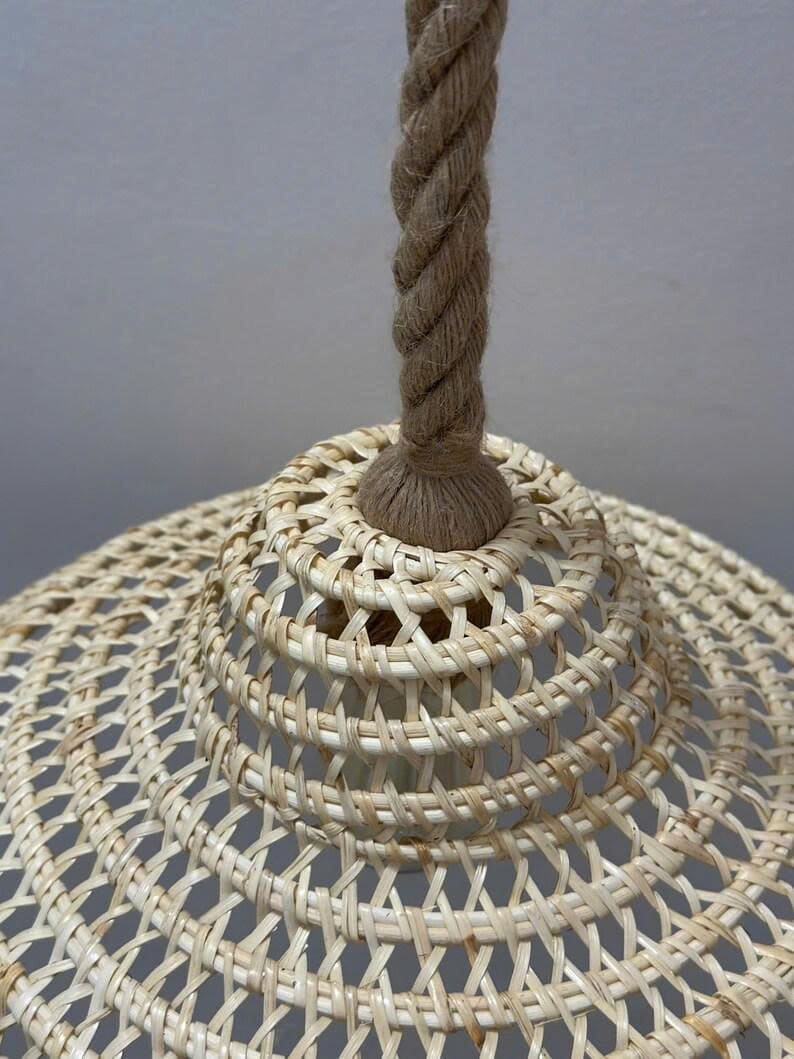 Cone shade lamp rattan pendant light wicker lamp shade vintage woven art deco lamp