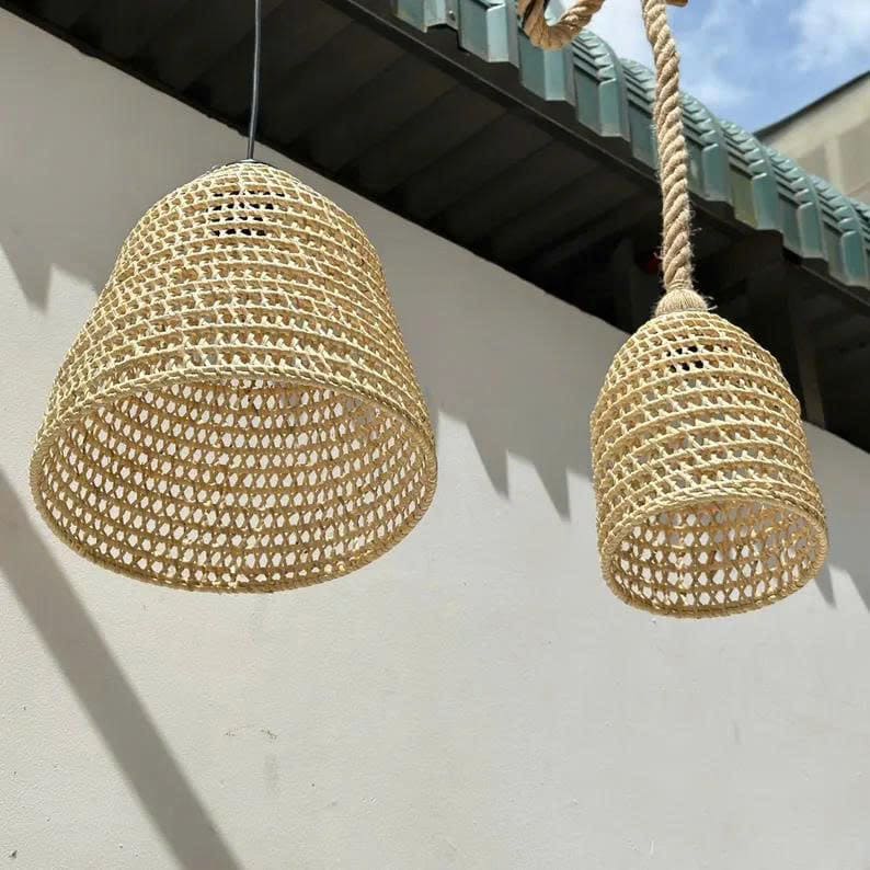 Bell pendant rattan light fixture wicker lamp shade hanging woven pendant light art decor kitchen island lighting