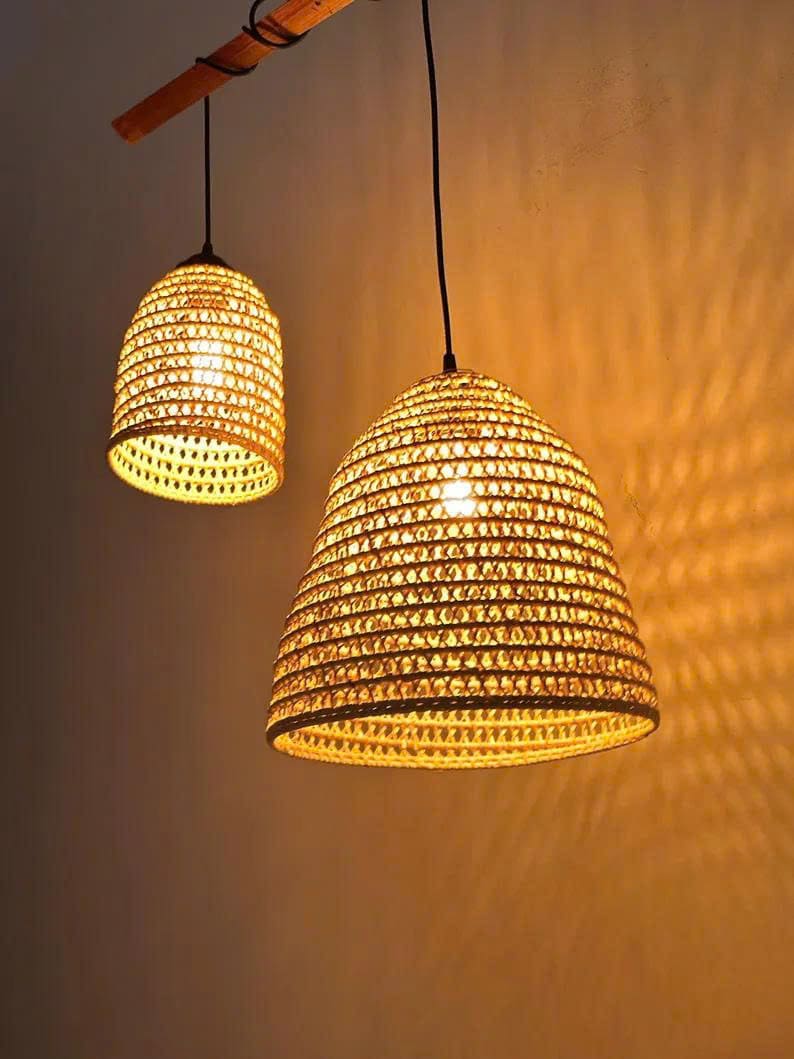 Bell pendant rattan light fixture wicker lamp shade hanging woven pendant light art decor kitchen island lighting