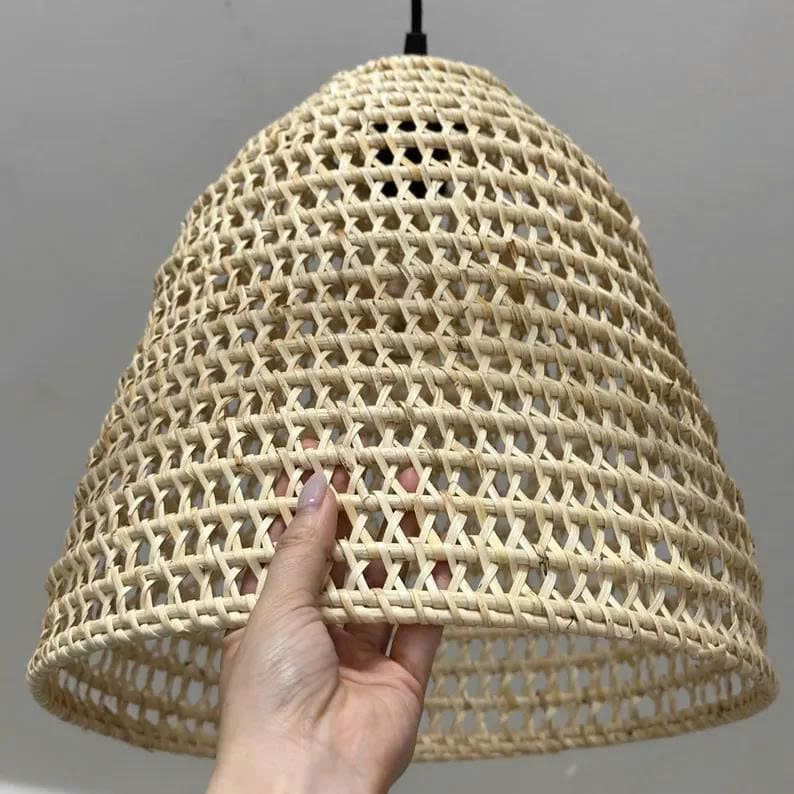 Bell pendant rattan light fixture wicker lamp shade hanging woven pendant light art decor kitchen island lighting