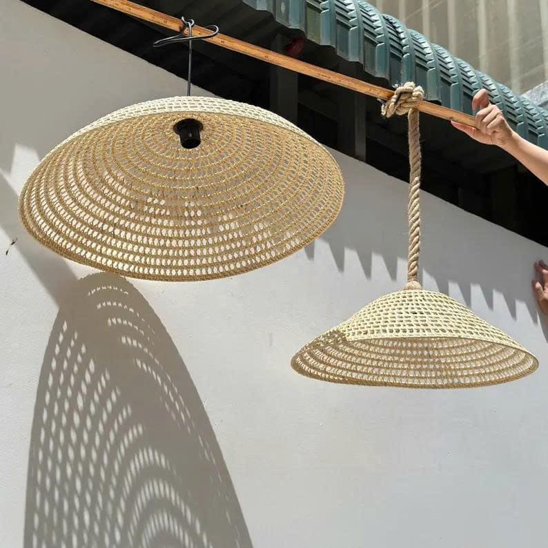 Cone pendant light rattan chandelier lighting wicker ceiling art deco lamp rustic kitchen island lighting