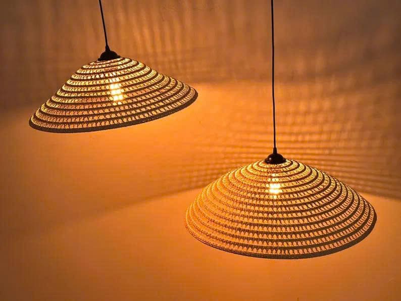 Cone pendant light rattan chandelier lighting wicker ceiling art deco lamp rustic kitchen island lighting