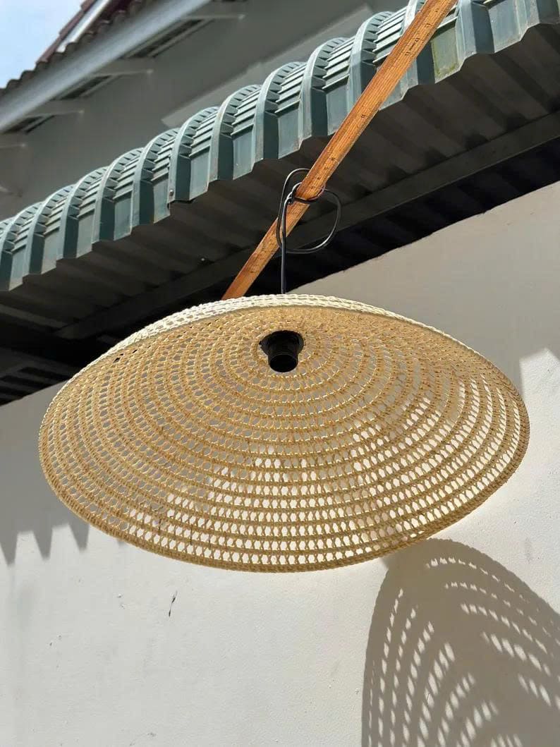 Cone pendant light rattan chandelier lighting wicker ceiling art deco lamp rustic kitchen island lighting
