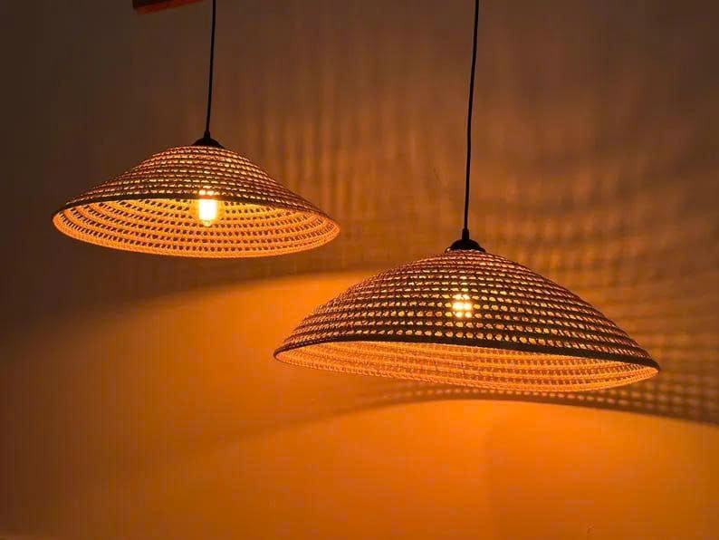 Cone pendant light rattan chandelier lighting wicker ceiling art deco lamp rustic kitchen island lighting