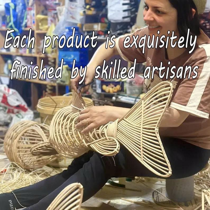 Rattan fish pendant lamp woven fish chandelier lighting art decor unique fish lantern light fixture