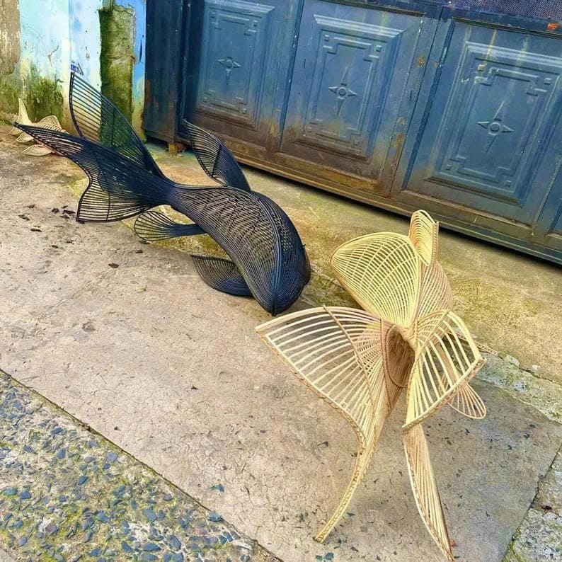 Rattan fish pendant lamp woven fish chandelier lighting art decor unique fish lantern light fixture