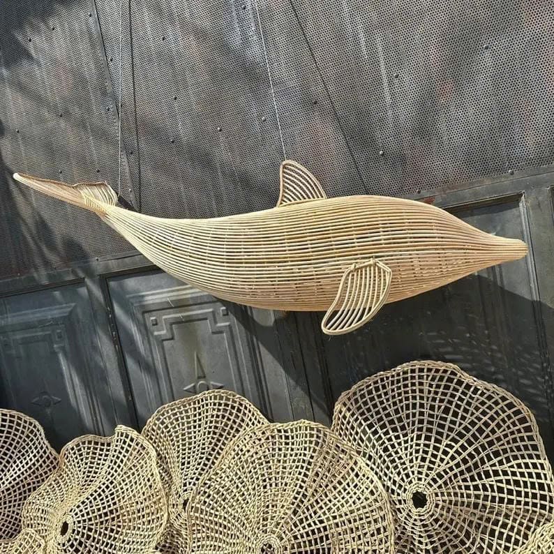 Rattan pendant light dolphin lamp fish chandelier light woven art deco lamp unique kitchen island lighting UniqueLightingCraft