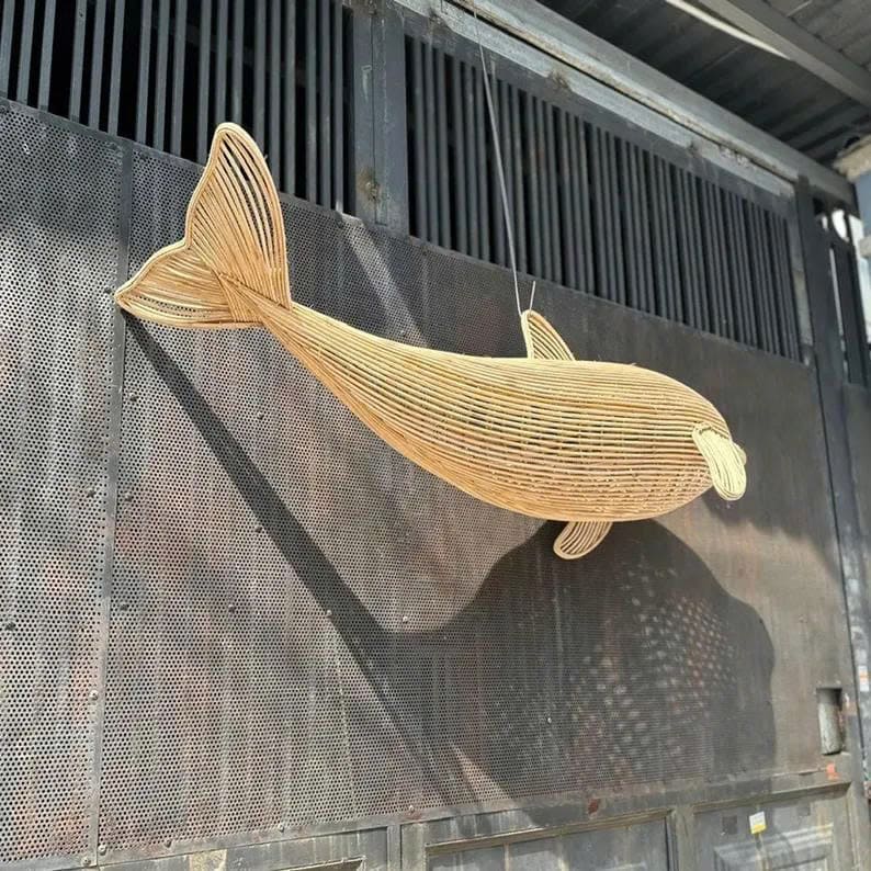 Rattan pendant light dolphin lamp fish chandelier light woven art deco lamp unique kitchen island lighting UniqueLightingCraft