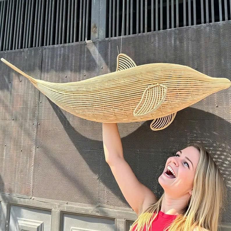 Rattan pendant light dolphin lamp fish chandelier light woven art deco lamp unique kitchen island lighting UniqueLightingCraft