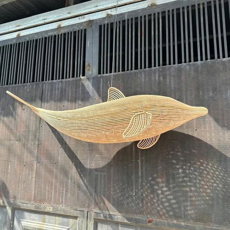 Rattan pendant light dolphin lamp fish chandelier light woven art deco lamp unique kitchen island lighting UniqueLightingCraft